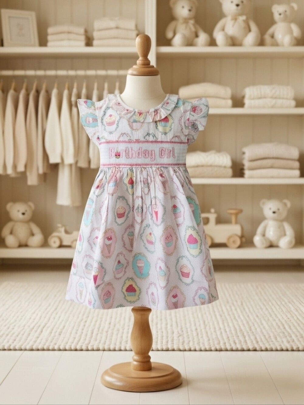 Lil Cactus Birthday Girl Smocked Dress Polka Dot Cupcakes Ice Cream 4T